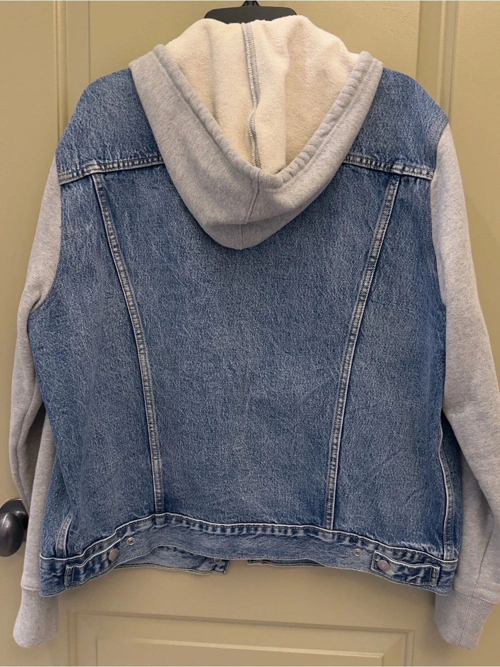 Levi's Blue Denim Jacket with Light Gray Hoodie Sleeves